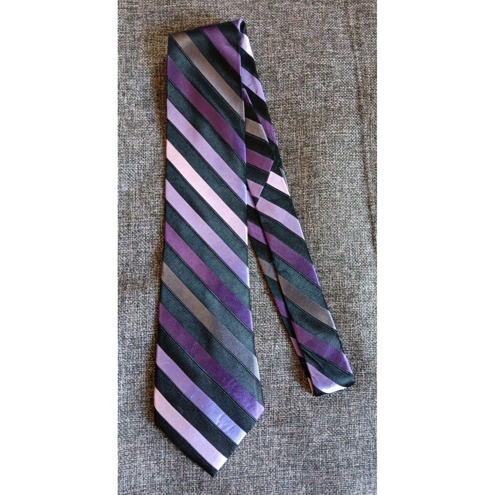 Tie 70s 80s 90s Y2K New Vintage Stock Mens George Purple Black 3.5 Wide 60 Long